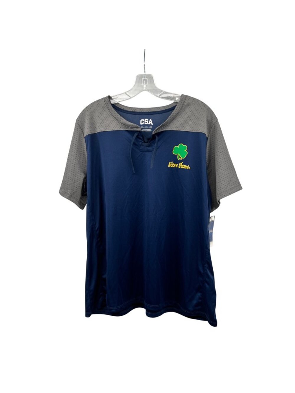 CSA Womens Notre Dame T-Shirt Lace Up Neck Navy/Multi Size 2XL New
